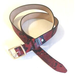 Rag & Bone Boyfriend Belt Large in Red Black Snake Snakeskin $195 Easy Chic